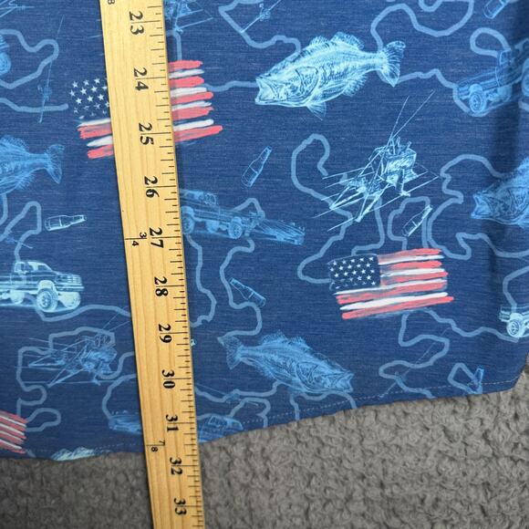 Huk Kona Shirt Mens 3XL Blue Fishing Performance Stretch Button Down Fish Flags - Picture 7 of 8